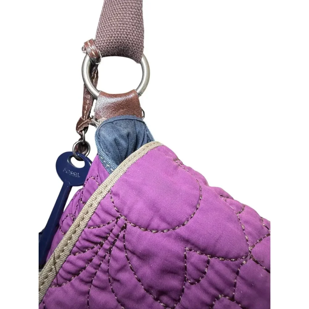 Fossil Key-Per Purple Boho Floral Quilted Messenger Shoulder Bag - Picture 3 of 8